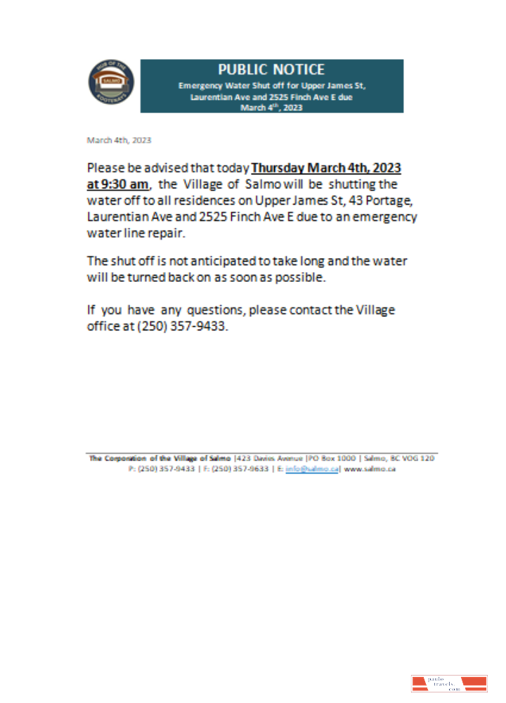 Hub of the Salmo Kootenays utility shut off notice business bill, SCR PSD template